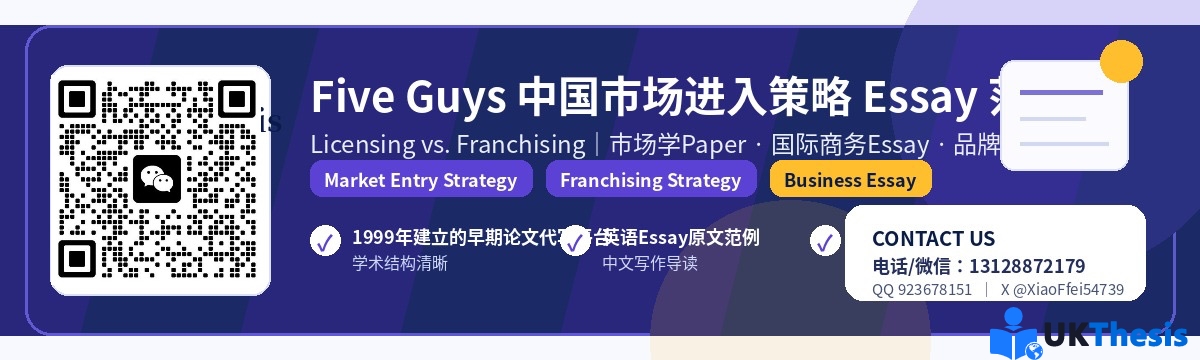 Five Guys中国市场进入策略Essay范例:Licensing与Franchising分析 - UKThesis Five Guys中国市场进入策略Essay范例:Licensing与Franchising分析 - UKThesis
