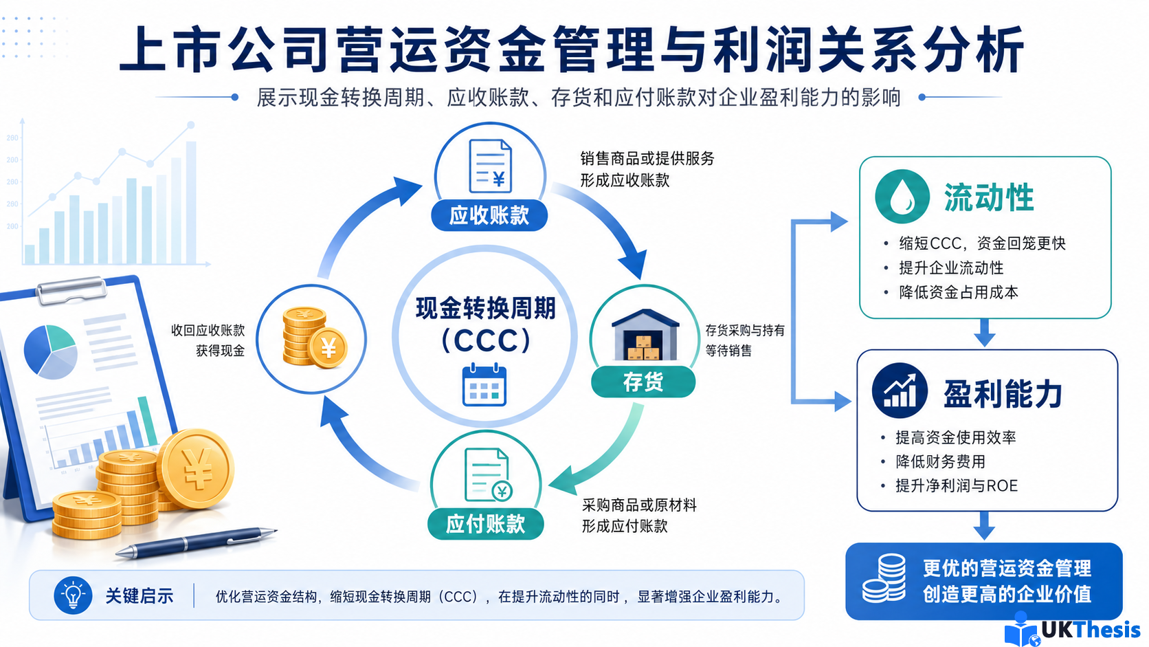 上市公司营运资金管理与利润关系分析，展示现金转换周期、应收账款、存货和应付账款对企业盈利能力的影响